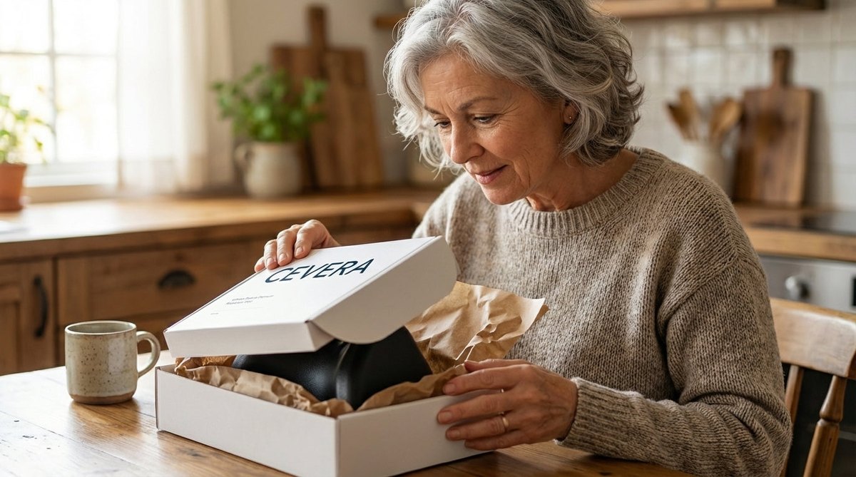Frau öffnet das Paket